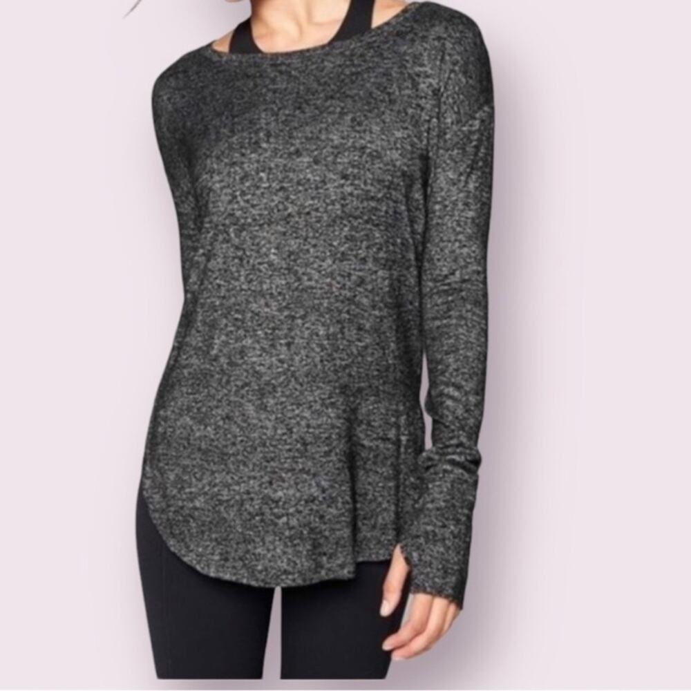 Athleta Black Marled Luxe Pose Thumb Hole Tunic Top Sz.S